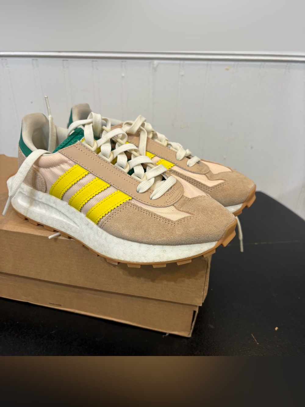 adidas Retropy E5 "Bliss Orange" Suede Low Top Lace-Up Sneakers Beige/Yellow 5.5